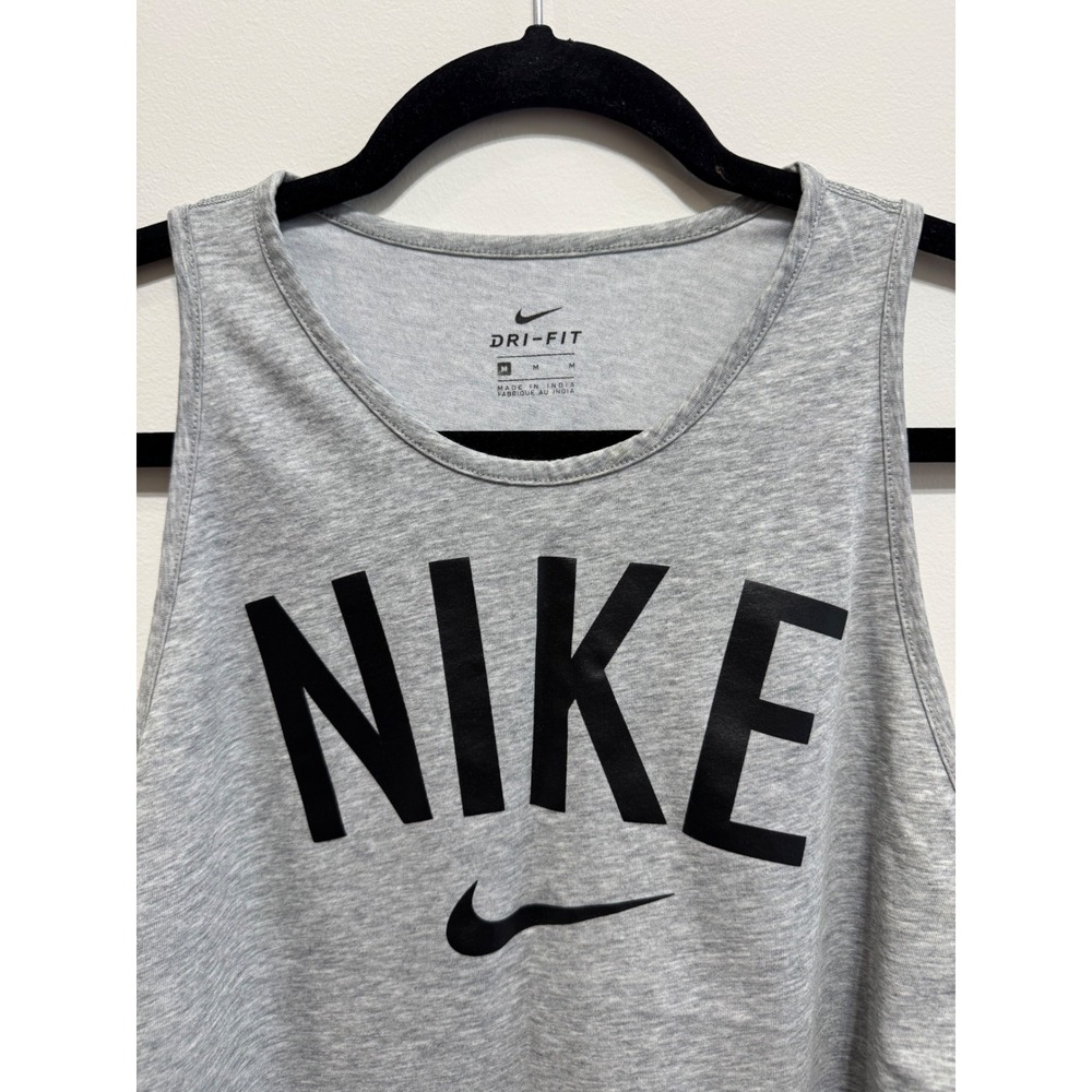 Nike Womens Dri-FIT Graphic Tank Top Grey Heather Black Logo Sleeveless Shirt M - Picture 2 of 3